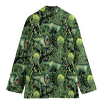 T-Rex Dinosaur And Jurassic Plants Print Women's Cotton Blazer