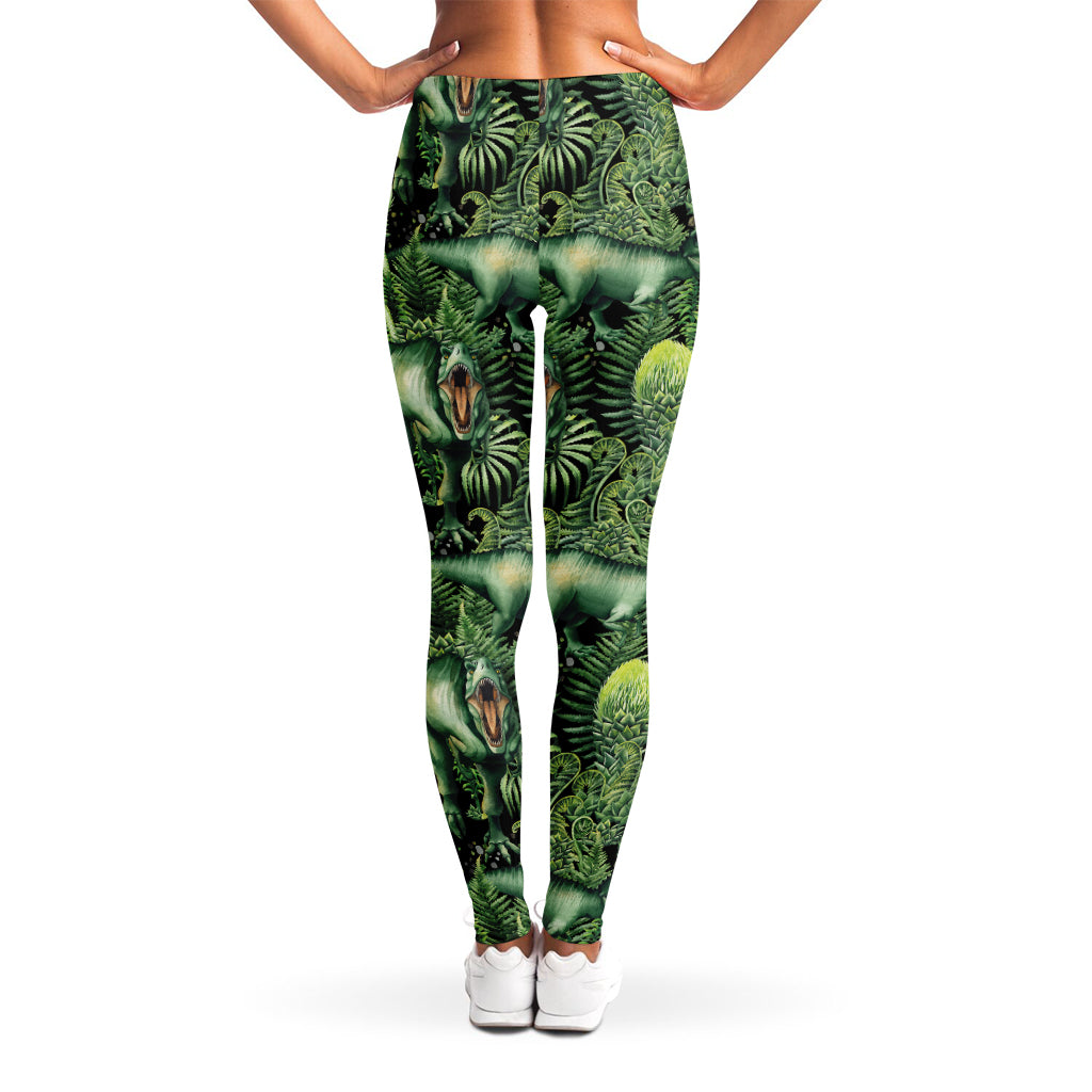 T-Rex Dinosaur And Jurassic Plants Print Women's Leggings