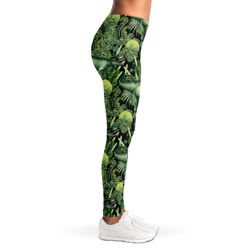 T-Rex Dinosaur And Jurassic Plants Print Women's Leggings