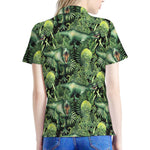 T-Rex Dinosaur And Jurassic Plants Print Women's Polo Shirt