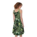 T-Rex Dinosaur And Jurassic Plants Print Women's Sleeveless Dress