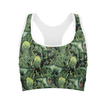 T-Rex Dinosaur And Jurassic Plants Print Women's Sports Bra
