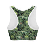 T-Rex Dinosaur And Jurassic Plants Print Women's Sports Bra