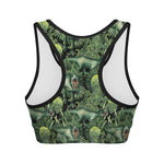 T-Rex Dinosaur And Jurassic Plants Print Women's Sports Bra