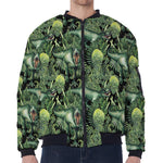 T-Rex Dinosaur And Jurassic Plants Print Zip Sleeve Bomber Jacket