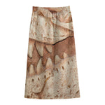T-Rex Fossil Print Cotton Front Slit Maxi Skirt