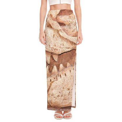 T-Rex Fossil Print High Slit Maxi Skirt