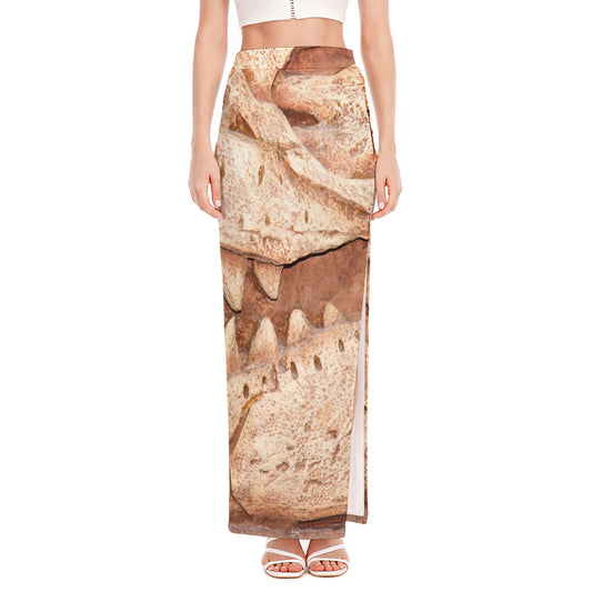 T-Rex Fossil Print High Slit Maxi Skirt