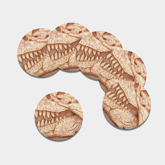 T-Rex Fossil Print Leather Coaster Set