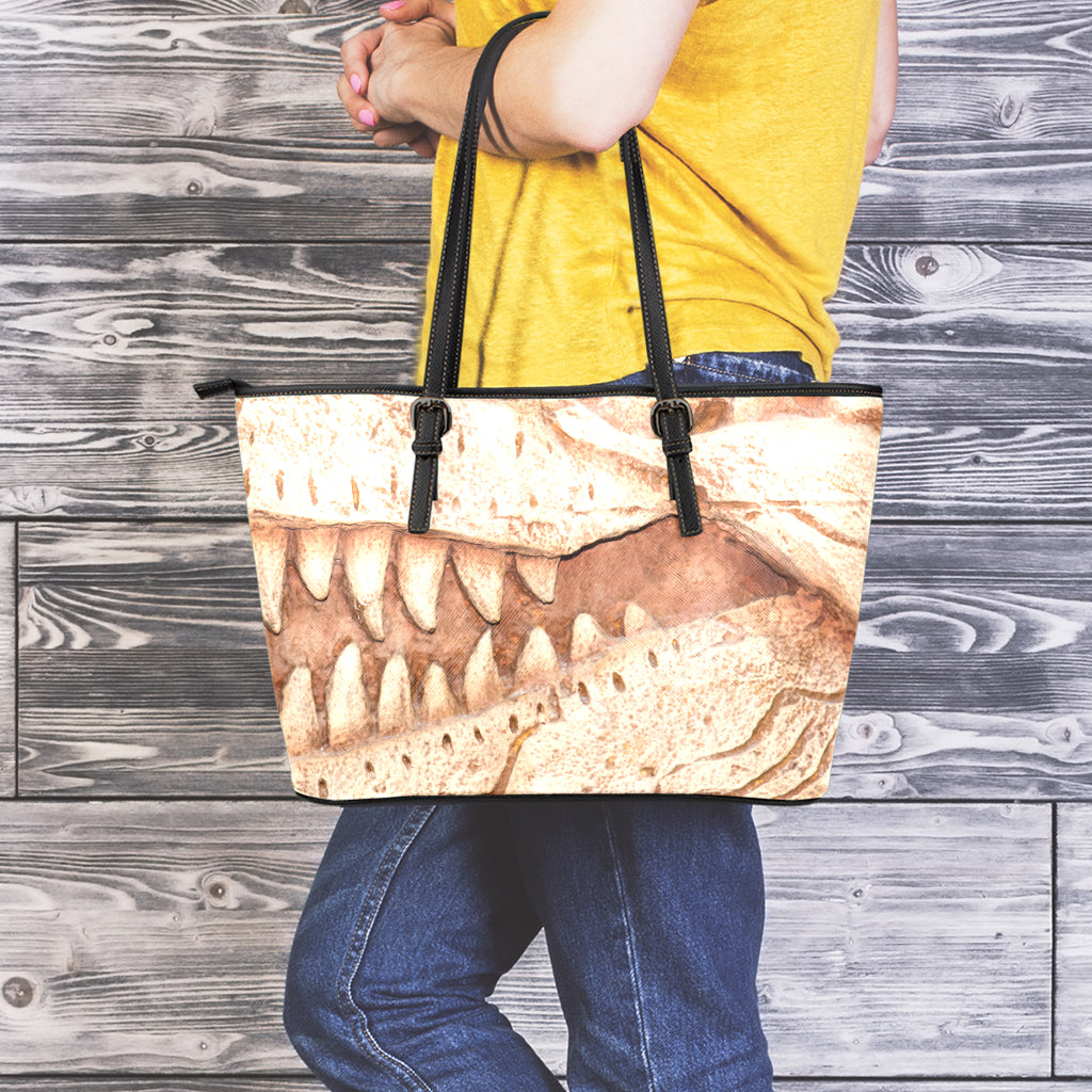 T-Rex Fossil Print Leather Tote Bag