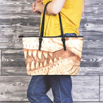 T-Rex Fossil Print Leather Tote Bag