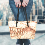 T-Rex Fossil Print Leather Tote Bag