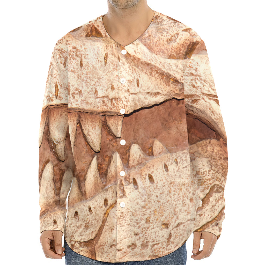 T-Rex Fossil Print Long Sleeve Baseball Jersey