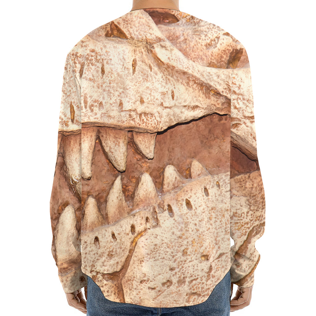 T-Rex Fossil Print Long Sleeve Baseball Jersey