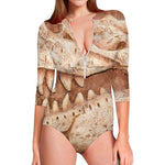 T-Rex Fossil Print Long Sleeve Swimsuit