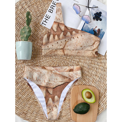 T-Rex Fossil Print One Shoulder Bikini Top