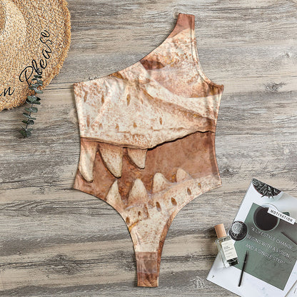 T-Rex Fossil Print One Shoulder Bodysuit