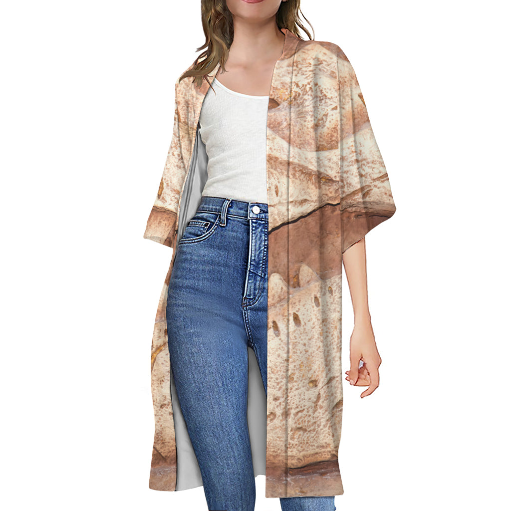 T-Rex Fossil Print Open Front Beach Cover Up