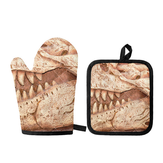 T-Rex Fossil Print Oven Mitt And Pot Holder Set