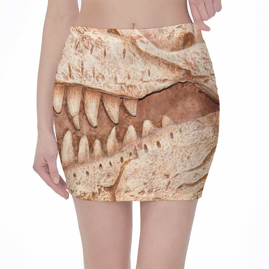 T-Rex Fossil Print Pencil Mini Skirt