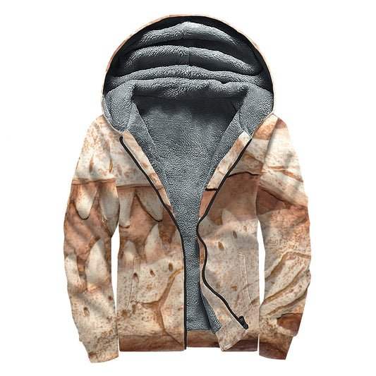 T-Rex Fossil Print Sherpa Lined Zip Up Hoodie