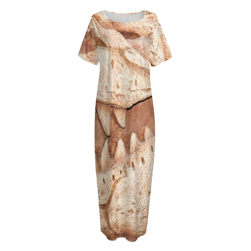 T-Rex Fossil Print Short Sleeve Long Nightdress