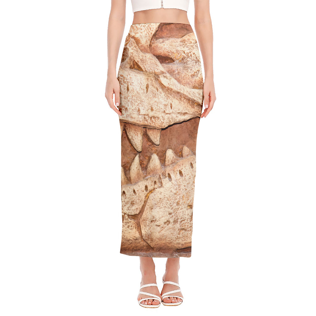 T-Rex Fossil Print Side Slit Maxi Skirt