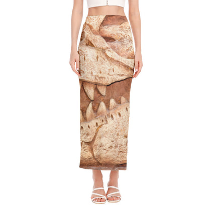T-Rex Fossil Print Side Slit Maxi Skirt