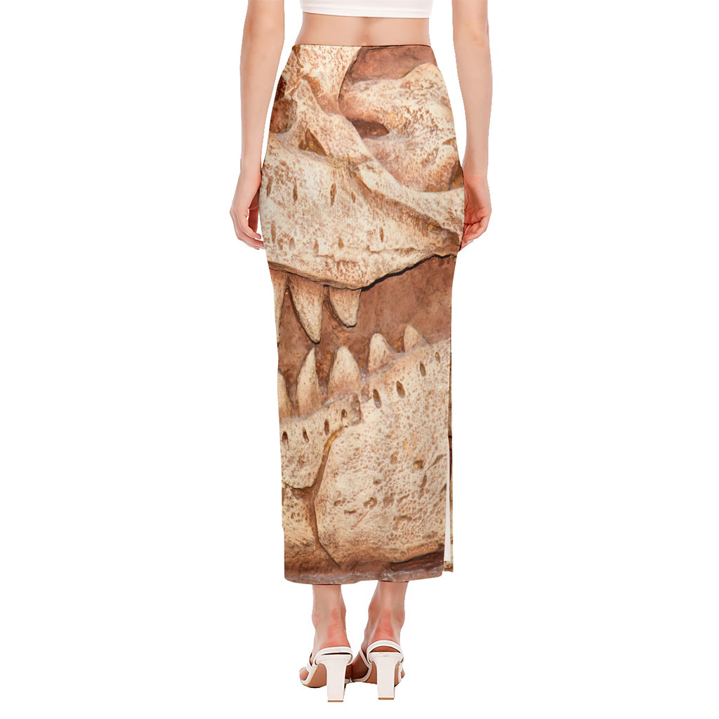 T-Rex Fossil Print Side Slit Maxi Skirt