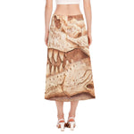 T-Rex Fossil Print Side Slit Midi Skirt
