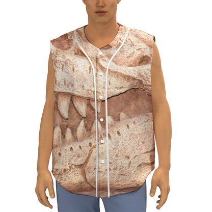 T-Rex Fossil Print Sleeveless Baseball Jersey