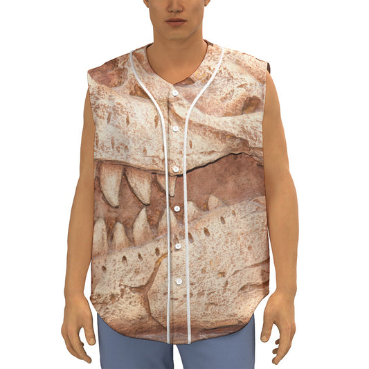 T-Rex Fossil Print Sleeveless Baseball Jersey