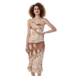 T-Rex Fossil Print Slim Fit Midi Cami Dress