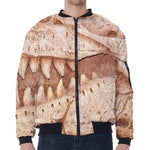 T-Rex Fossil Print Zip Sleeve Bomber Jacket