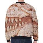 T-Rex Fossil Print Zip Sleeve Bomber Jacket