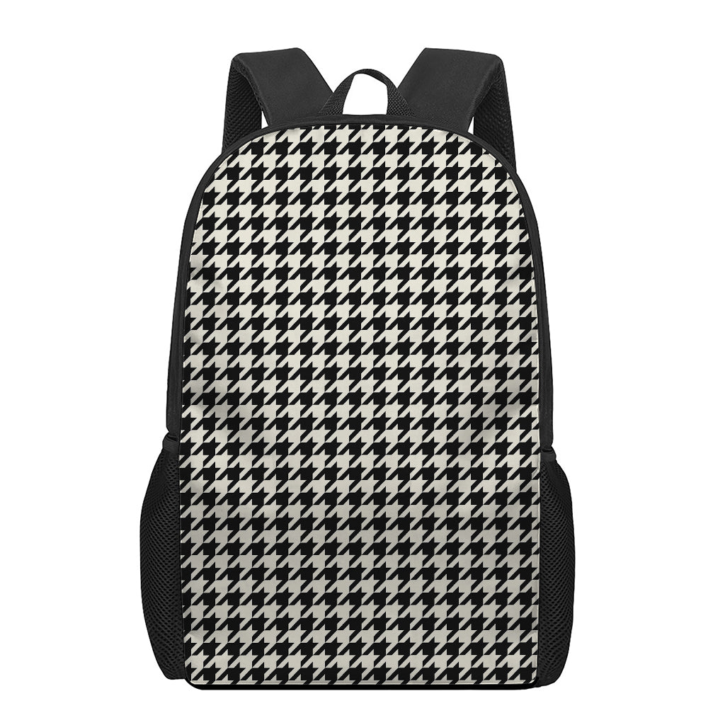 Tan And Black Houndstooth Pattern Print 17 Inch Backpack