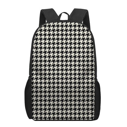 Tan And Black Houndstooth Pattern Print 17 Inch Backpack