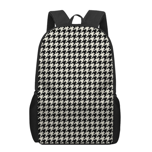 Tan And Black Houndstooth Pattern Print 17 Inch Backpack
