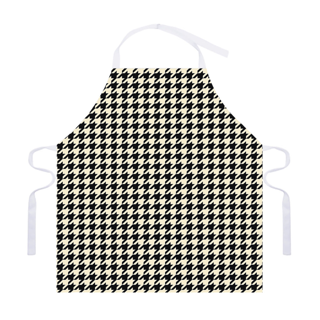 Tan And Black Houndstooth Pattern Print Adjustable Apron
