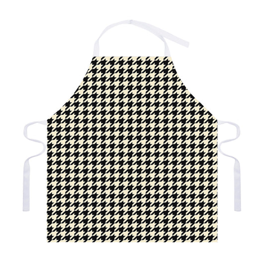 Tan And Black Houndstooth Pattern Print Adjustable Apron