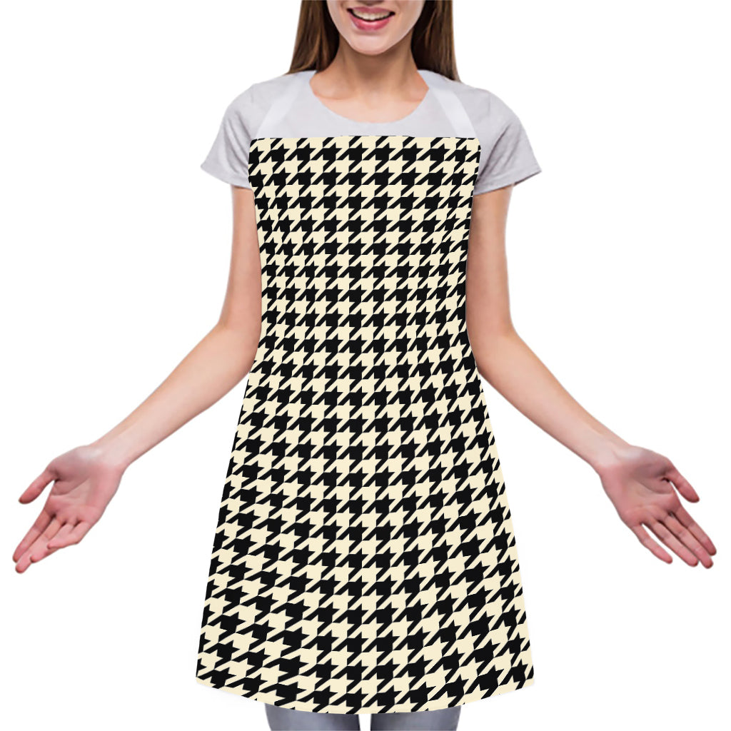 Tan And Black Houndstooth Pattern Print Adjustable Apron