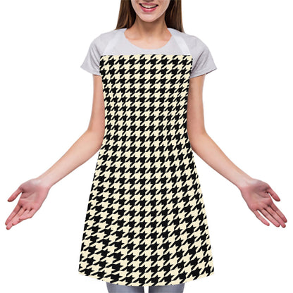Tan And Black Houndstooth Pattern Print Adjustable Apron