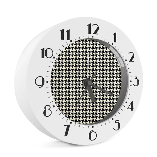 Tan And Black Houndstooth Pattern Print Alarm Clock