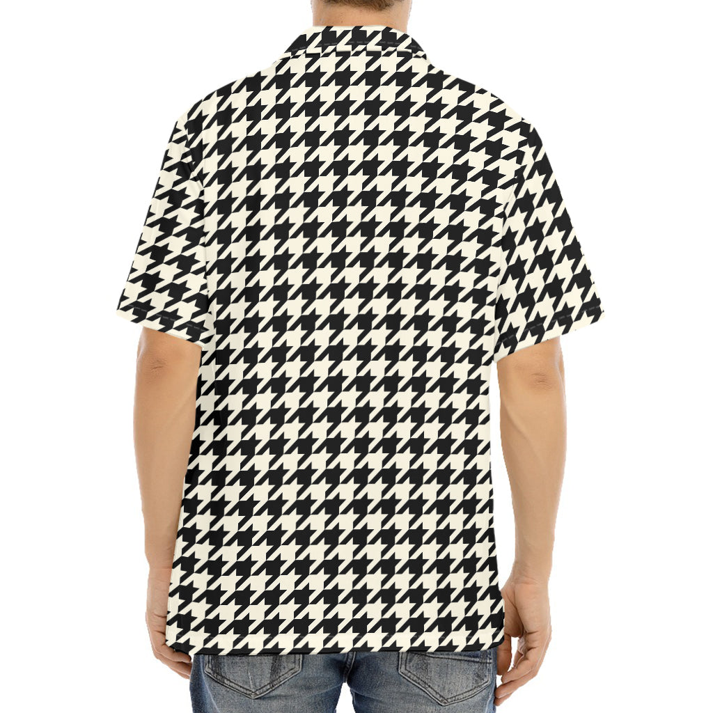 Tan And Black Houndstooth Pattern Print Aloha Shirt