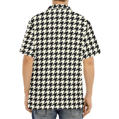Tan And Black Houndstooth Pattern Print Aloha Shirt