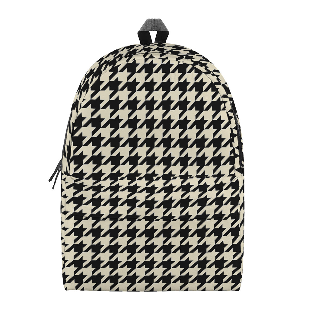 Tan And Black Houndstooth Pattern Print Backpack