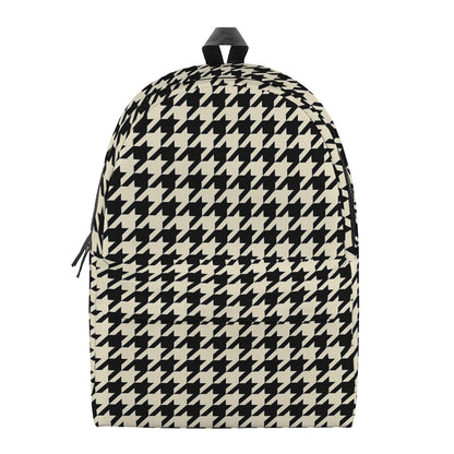 Tan And Black Houndstooth Pattern Print Backpack