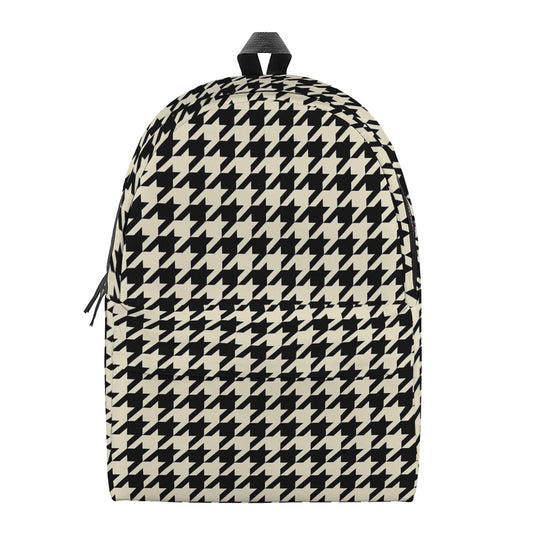 Tan And Black Houndstooth Pattern Print Backpack