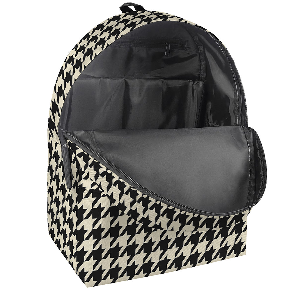 Tan And Black Houndstooth Pattern Print Backpack