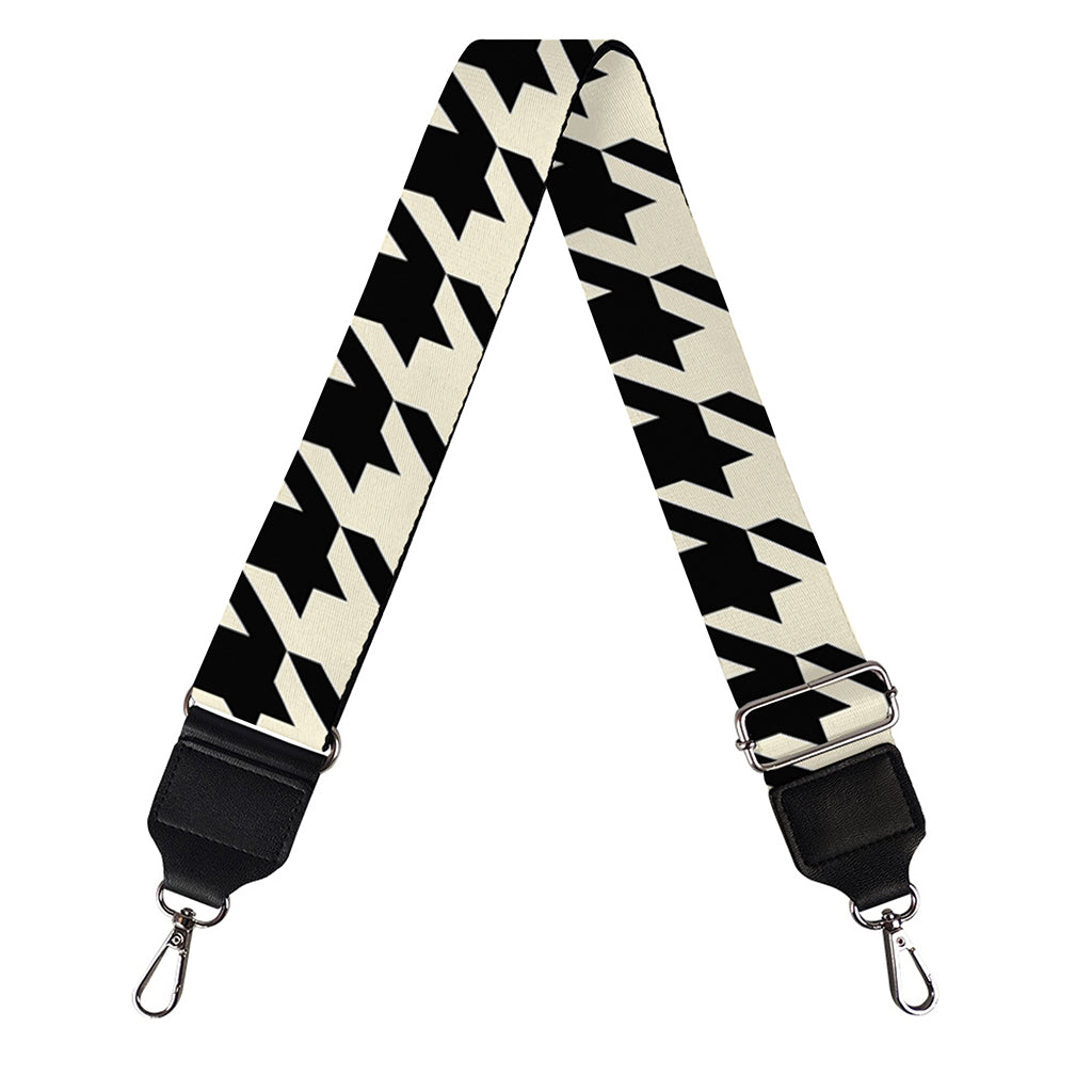 Tan And Black Houndstooth Pattern Print Bag Strap